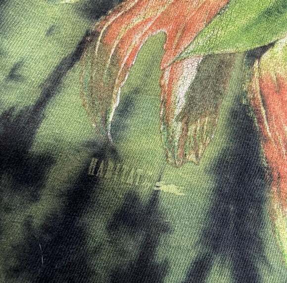 Vintage 90s Habitat Green Tie Dye Lizard Iguana Graphic T-Shirt Florida Keys - Picture 3 of 6